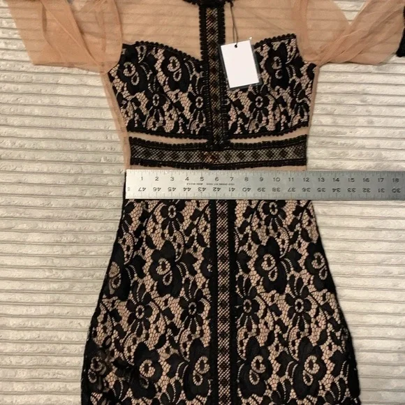 Endless Rose Black and Cream trompe l’oeil Lace Mini Dress - Picture 5 of 6